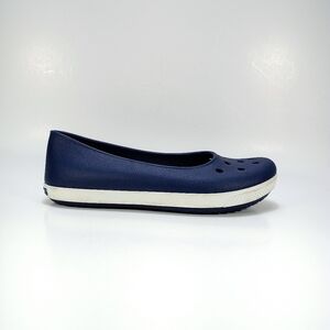 Crocs Crocband Airy Flat Womens 9 Blue And White Slip On Flats Shoes